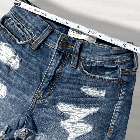 🟢5/$25 MUDD Distressed Denim Jeans Shorts High Rise Shortie FlexStretch Sz 1 - Picture 13 of 16